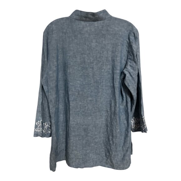 Orvis Women’s Size M Blue Linen-Blend Embroidered Tunic Top - Picture 5 of 7